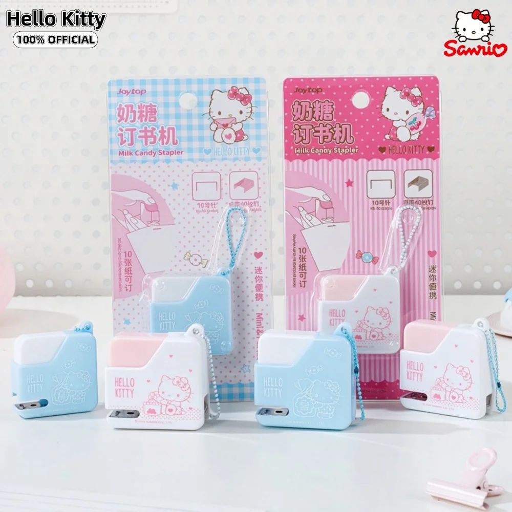 Genuine Sanrio Kt Cat Portable Stapler Kawaii Hello Kitty Small Binding Tool With 40Pcs Staple For Backpack Decor File Binding