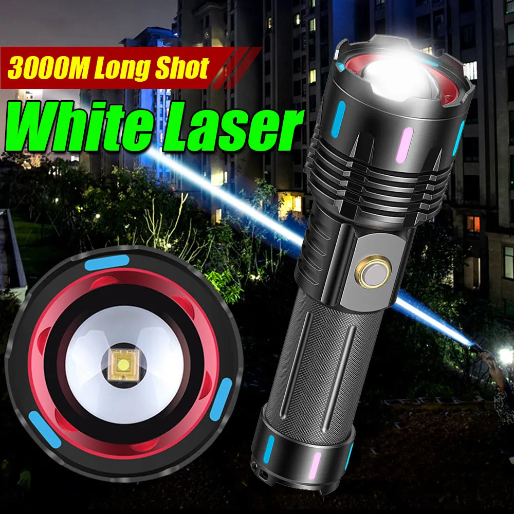 

Most Powerful LED Flashlight USB Rechargeable Torch Lighting 3000M Tactical Lantern Ultra Powerful Flashlight With Fluorescence