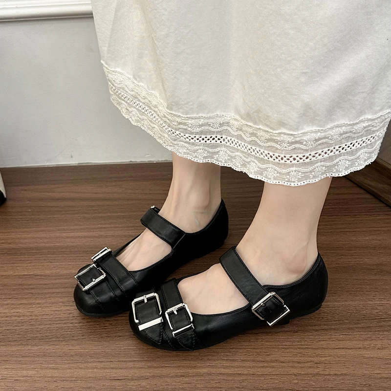 

Fashion Belt Buckle Ladies Flats Shallow Mary Janes Women Shoes Outdoor Breathable Casual Shoes Plus Size Comfortable Shoe New