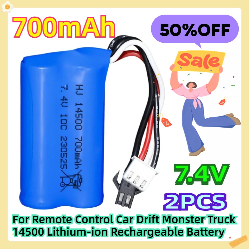 

For Remote Control Car Drift Monster Truck 7.4V 700mAh 14500 Lithium-ion Rechargeable Battery 2pcs