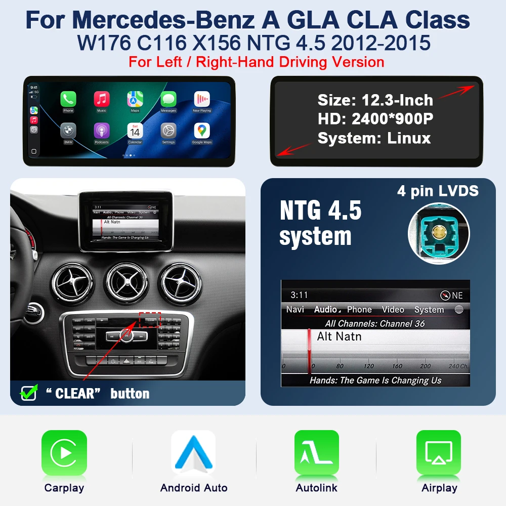 AUTOTOP 10.25" 12.3" Touchscreen Linux autoradio voor Mercedes Benz A CLA W176 GLA X156 CarPlay Mirroring Link Android Auto GPS