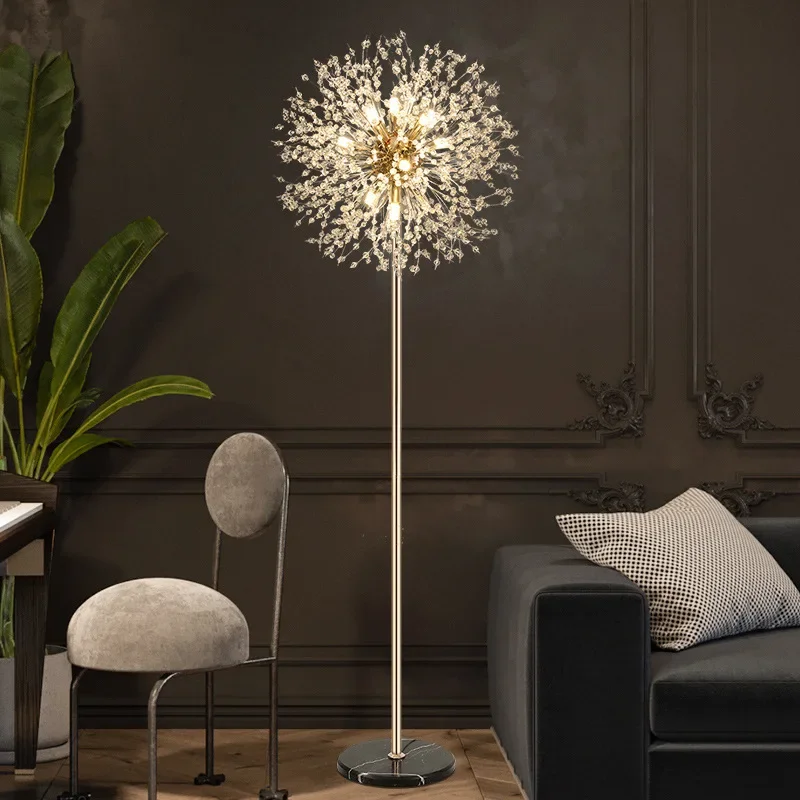 

Nordic Wind Net Red Dandelion Crystal Floor Lamp Living Room Guest House Vertical Light Bedroom Bedside Shop Chandelier