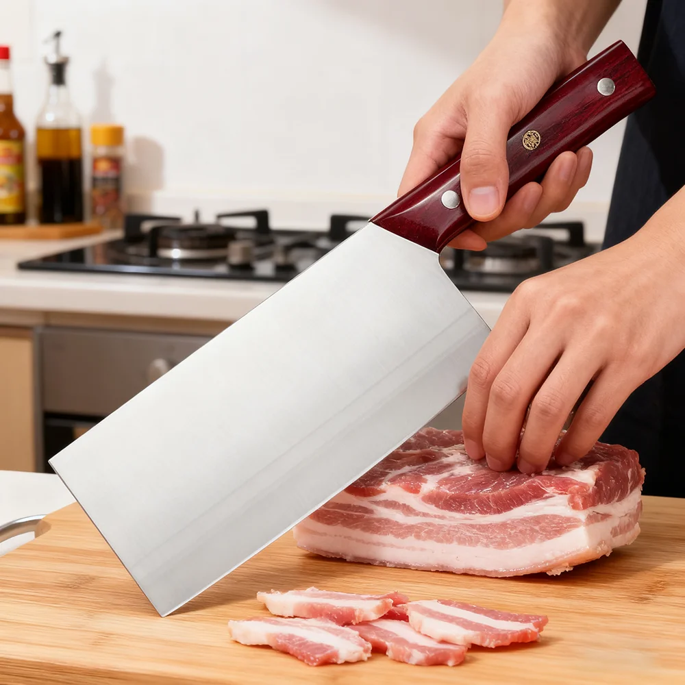 

8-дюймовый китайский нож шеф-повара, сварочный стальной нож VG10, деревянная ручка, нарезка овощей, тесак для мяса, профессиональные кухонные ножи