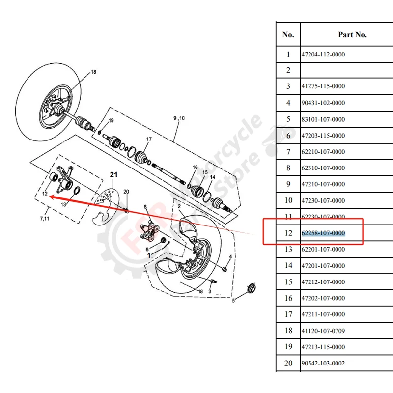 Bearing Fits Hisun HS500 HS700 Quad parts 62258-107-0000 P107000521060000 DAC3055W