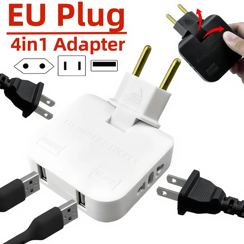 EU Plug AC Outlets 4 in 1 USB To EU Socket Converters 180 Degree Rotatable Multi-Plug Mini Slim Wireless Outlet Adapter Sockets