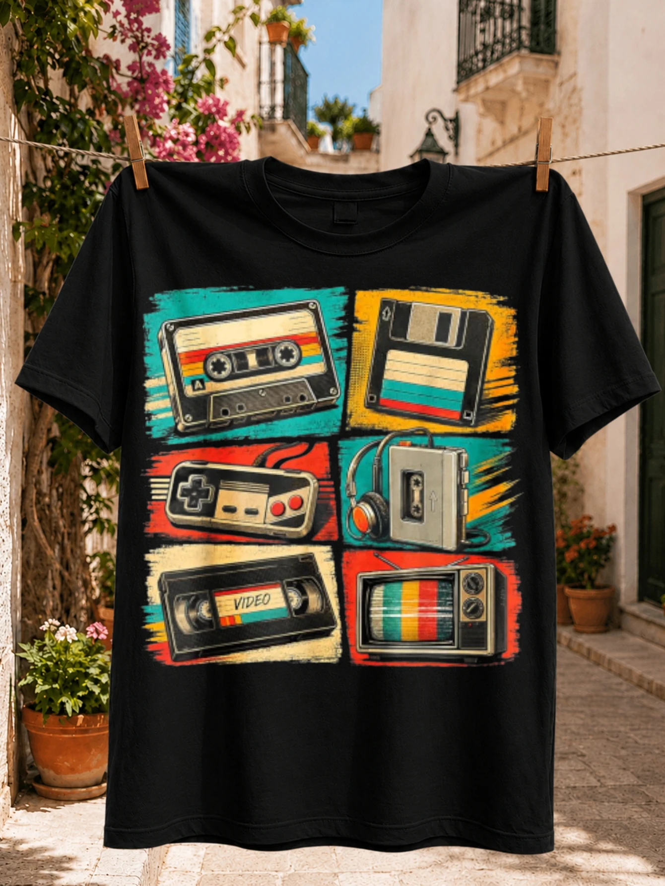 Retro Media Memories Graphic cassette tape floppy disk game controller portable player VHS tape and  Unisex All T-Shirt