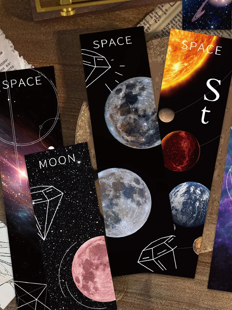 30pcs Space Bookmarks Cool roaming cosmic stars decorated bookmarks Reading pages tagged books tagged student gift paper cards