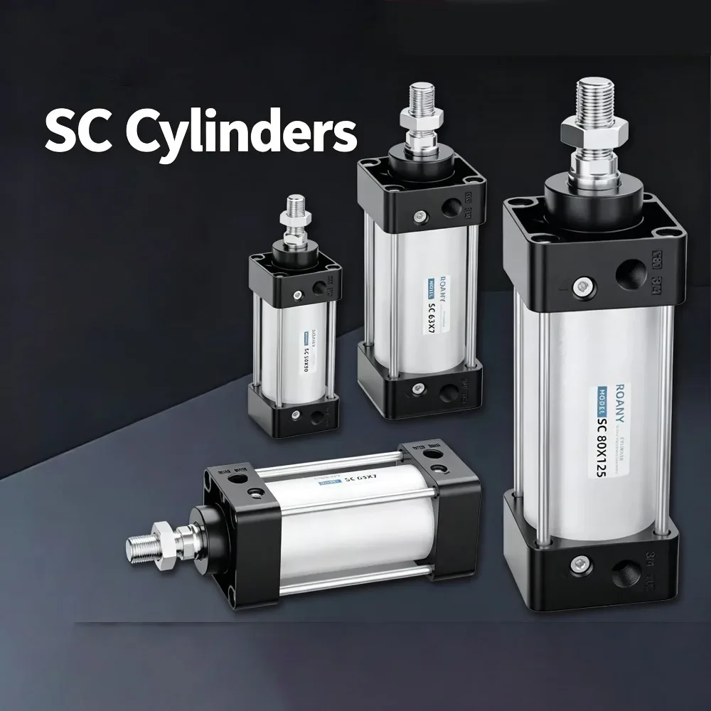 

SC32/40/50/63/80/100/125mm Bore Standard Air Pneumatic Cylinder Aluminum Alloy Piston Actuator Stroke25-1000mm Double Acting