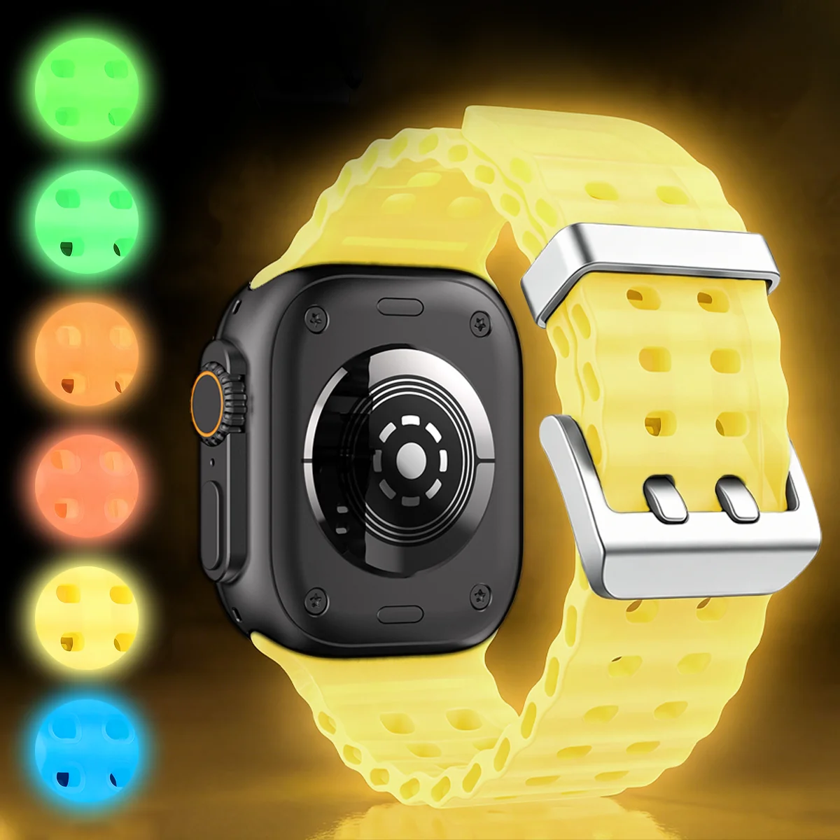 Светящийся силиконовый ремешок Ocean Element для часов, совместимый с Apple Watch Ultra/Series1-11/SE 38/40/41/42/44/45/46/49 мм