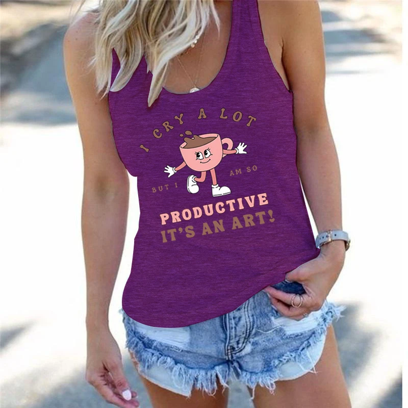 Funny Coffee Graphic TTPD Sexy Vests I Cry A Lot But I Am So Productive Sleeveless Suspenders Fashion Women Racerback Tank Tops