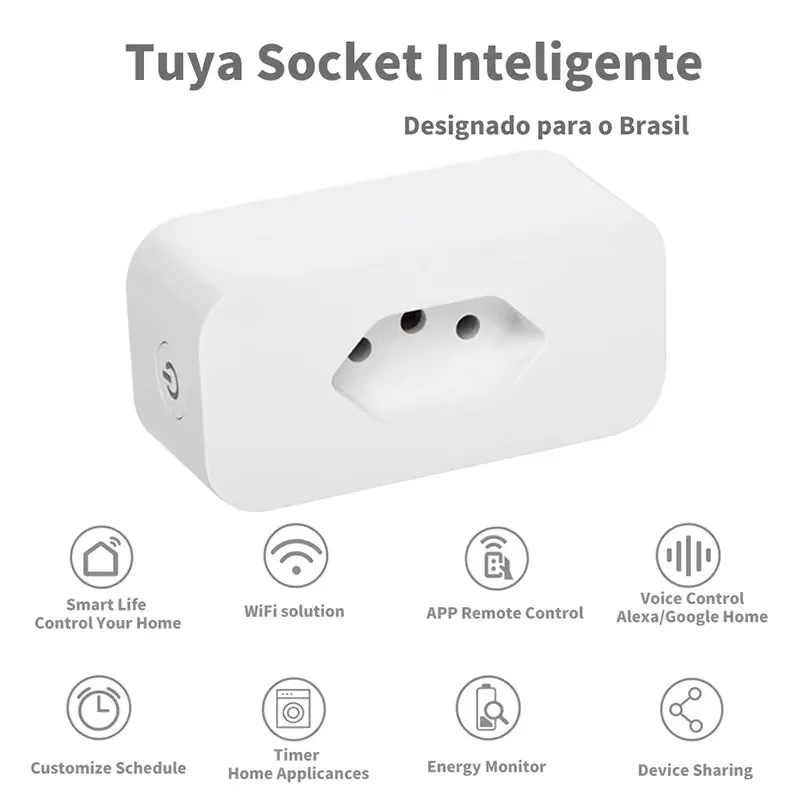 Tuya 16A Brazil Standard WiFi Smart Plug with Power Monitor Smart Life APP Smart Socket Voice Work for Google Home Alexa image 4