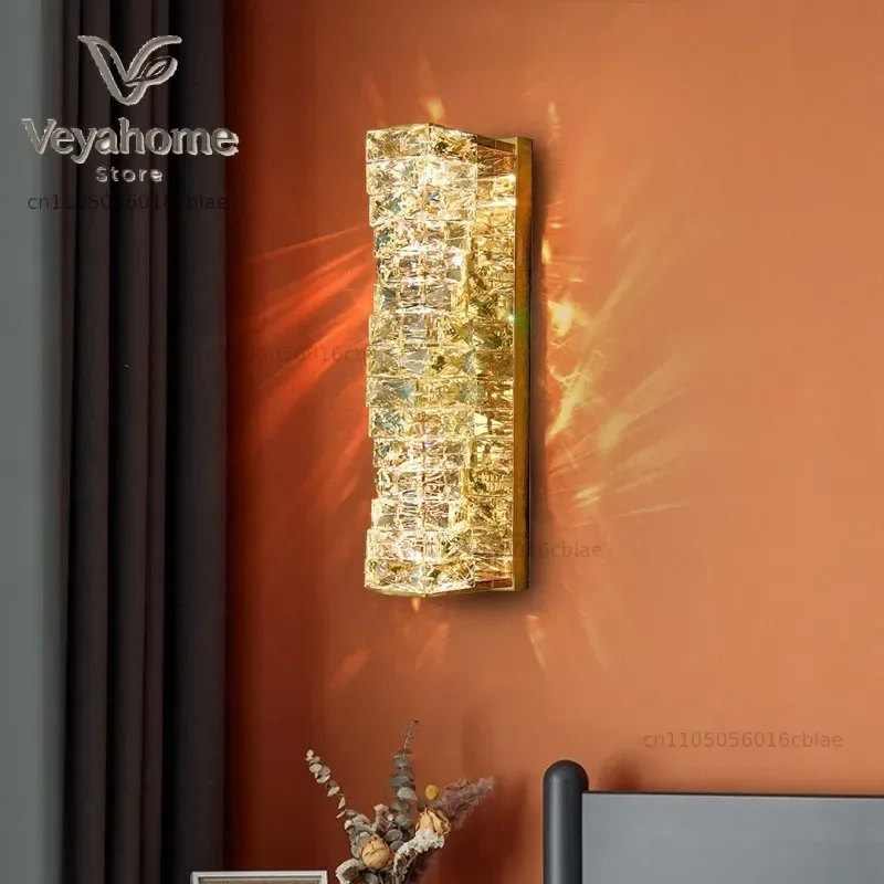 Light luxury crystal hotel background wall living room bedroom headboard Nordic minimalist modern corridor staircase  light