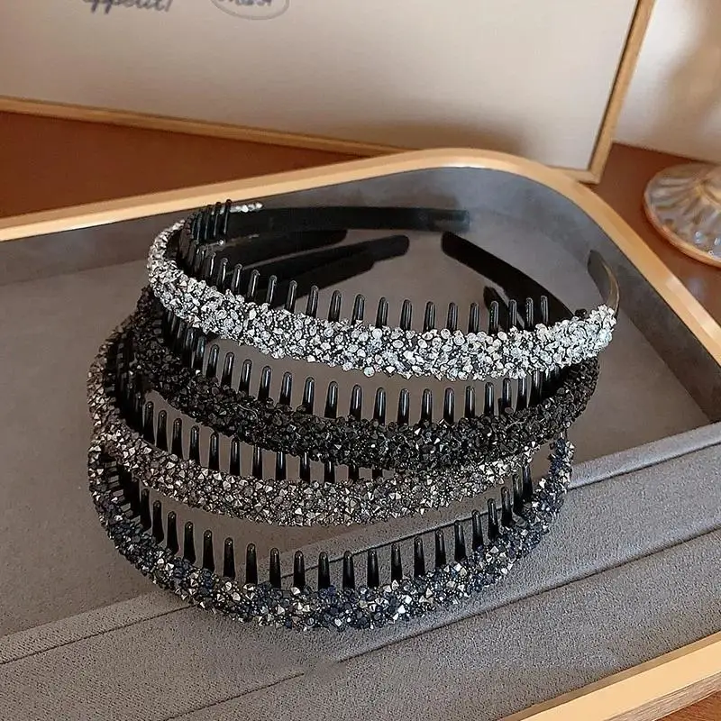 1/2/4/5/6 Stück glitzerndes Strass-Stirnband mit rutschfesten Zähnen, perfekt zum Fixieren von Ponyhaaren, für Arbeit, Partys, Alltagsgebrauch – Detail 5