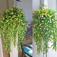 3Pcs Artificial Hanging Plant UV Resistant Faux Greenery Leaves Plastic Outdoor Indoor Home Garden Decor Simulation Rattan