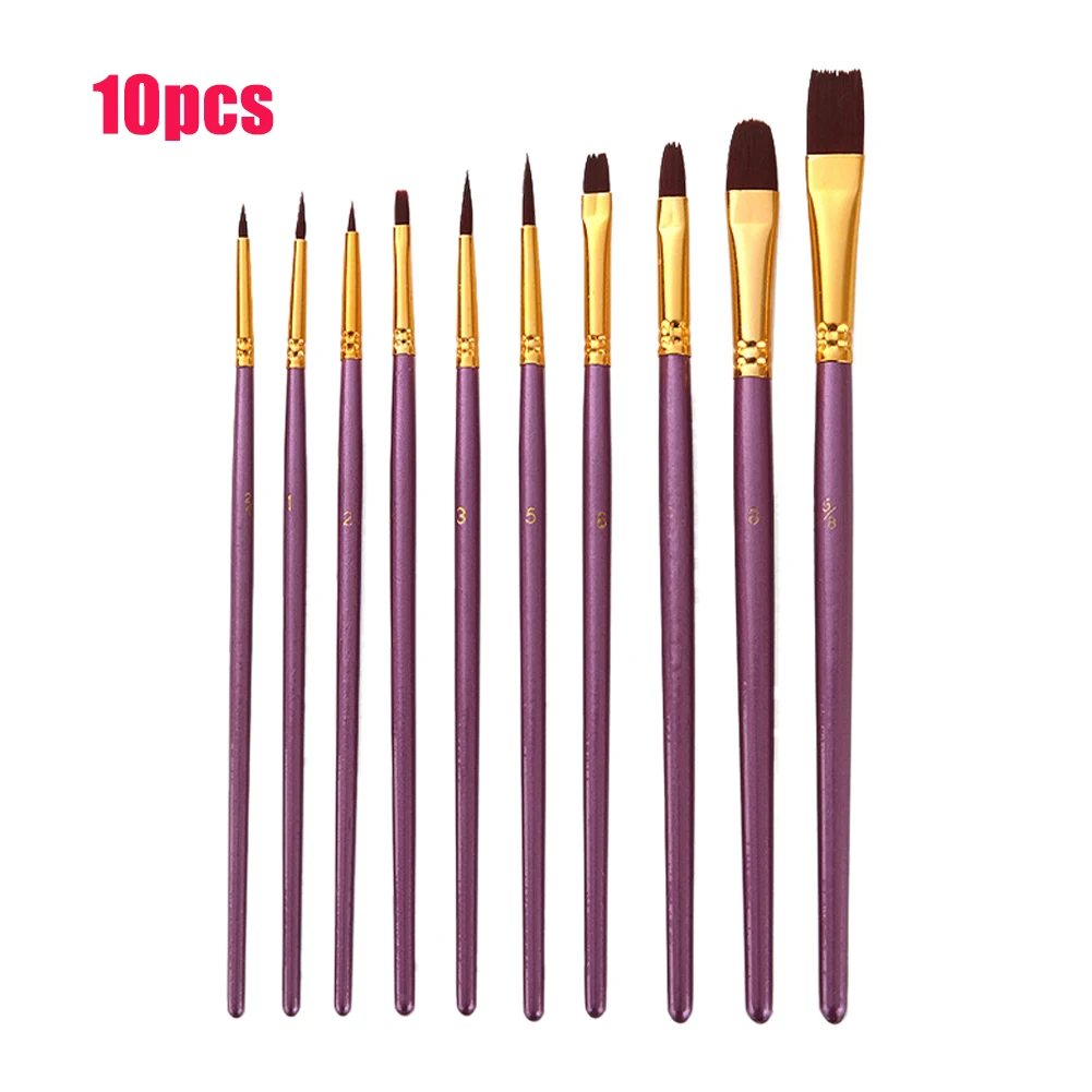 10pcs/set For Kids Art Supplies Watercolor Accessories Paint Brush Set Nylon Stationery Craft Acrylic Oil Gift Round Pointed Tip