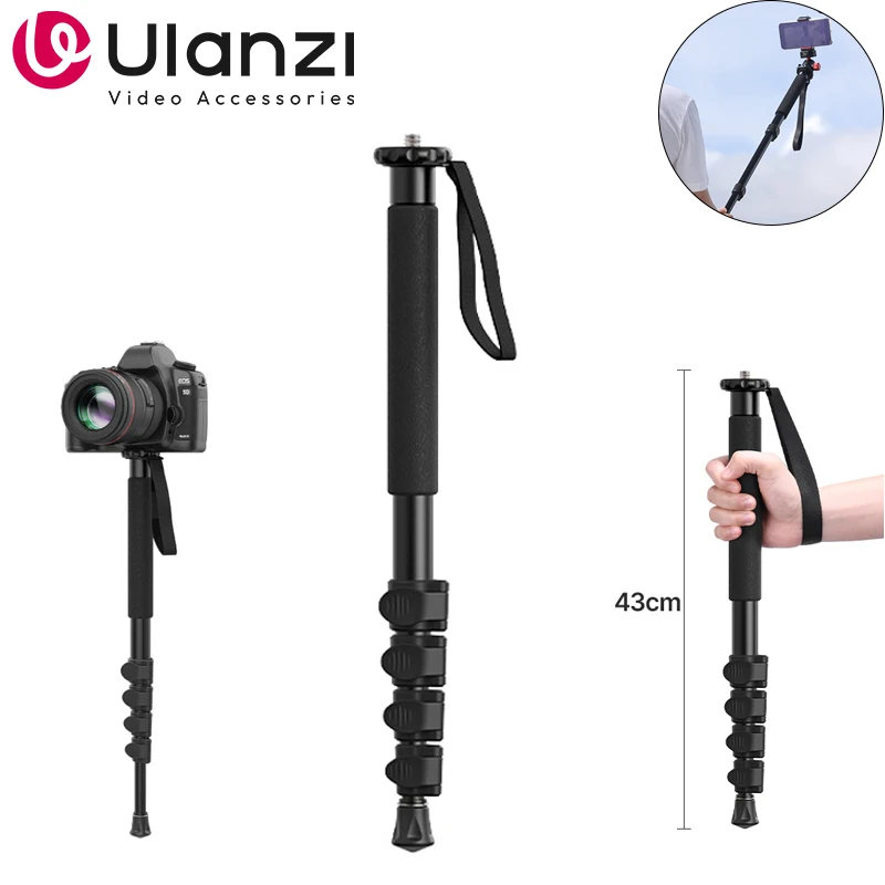 Ulanzi-trípode monopié de aluminio TB12, soporte para cámara DSLR, Sony, portátil, ligero, 5 secciones, extensible, poste de escalada