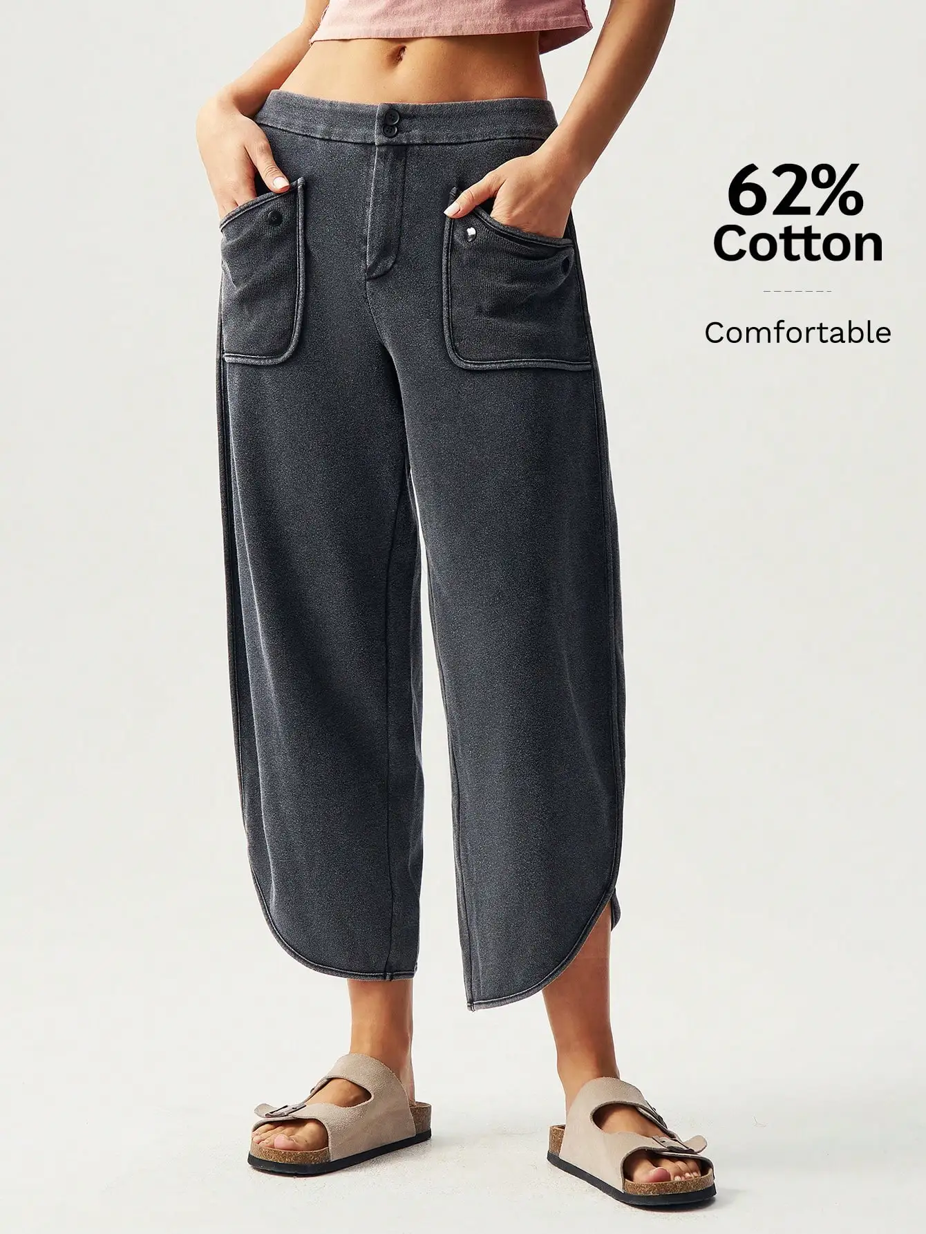 

Women's Wide Leg Loose Casual Pants with Front Pockets, Cotton Blend