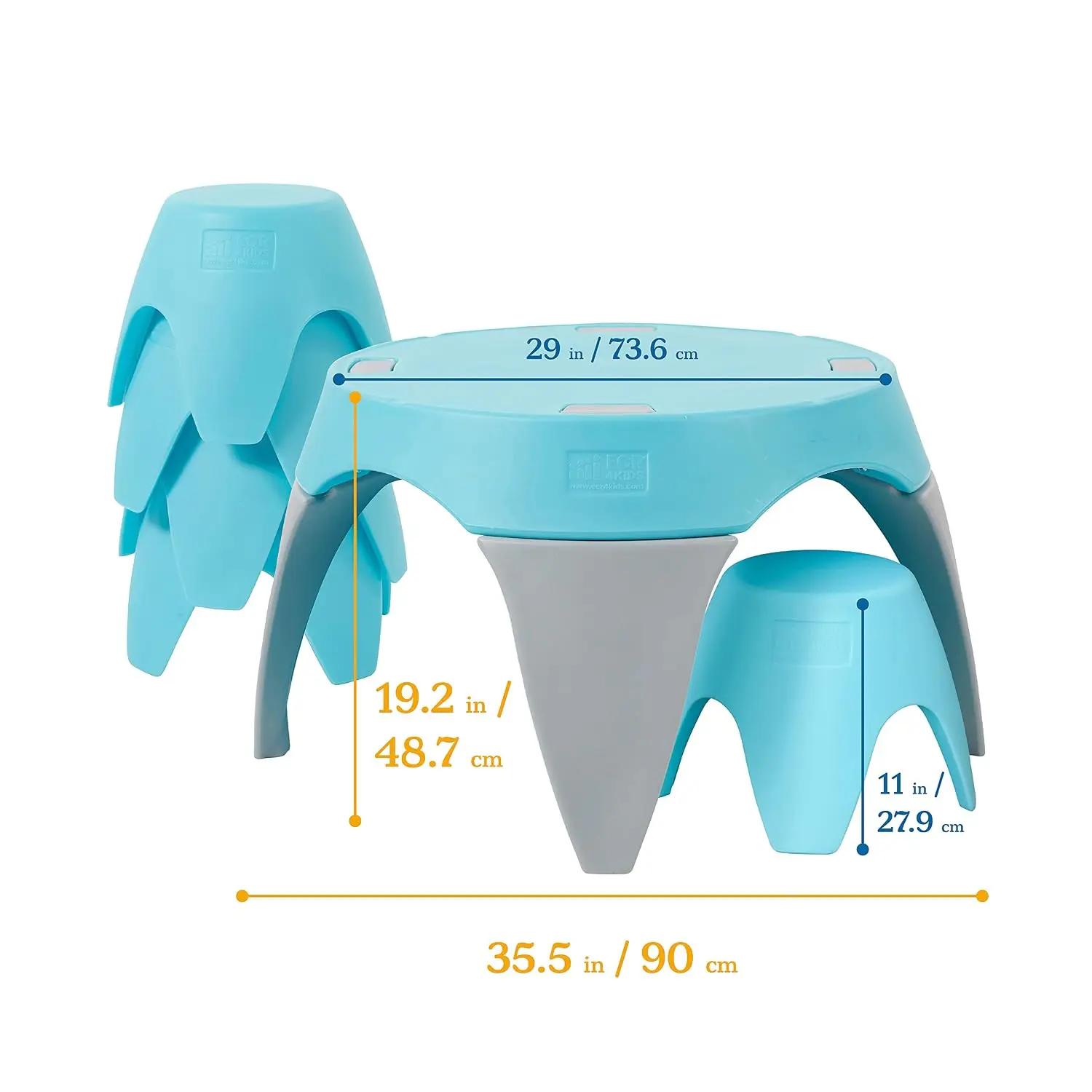 Children Table & Stool Set Classroom Furniture 5-Piece Cyan Grey, Customized