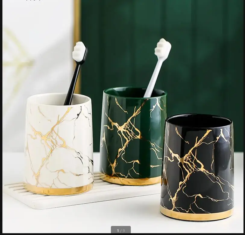 

Marble Ceramic Mouthwash Cup Couple Wash Cups 2-piece Set with Tray Shelf Bathroom Decoration Accessories Toiletries