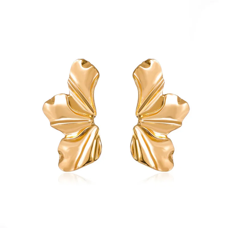 2024 New Gold Color Steel Flower Earrings Minimalist Temperament Matte Irregular Petal For Women’s Jewelry Gift