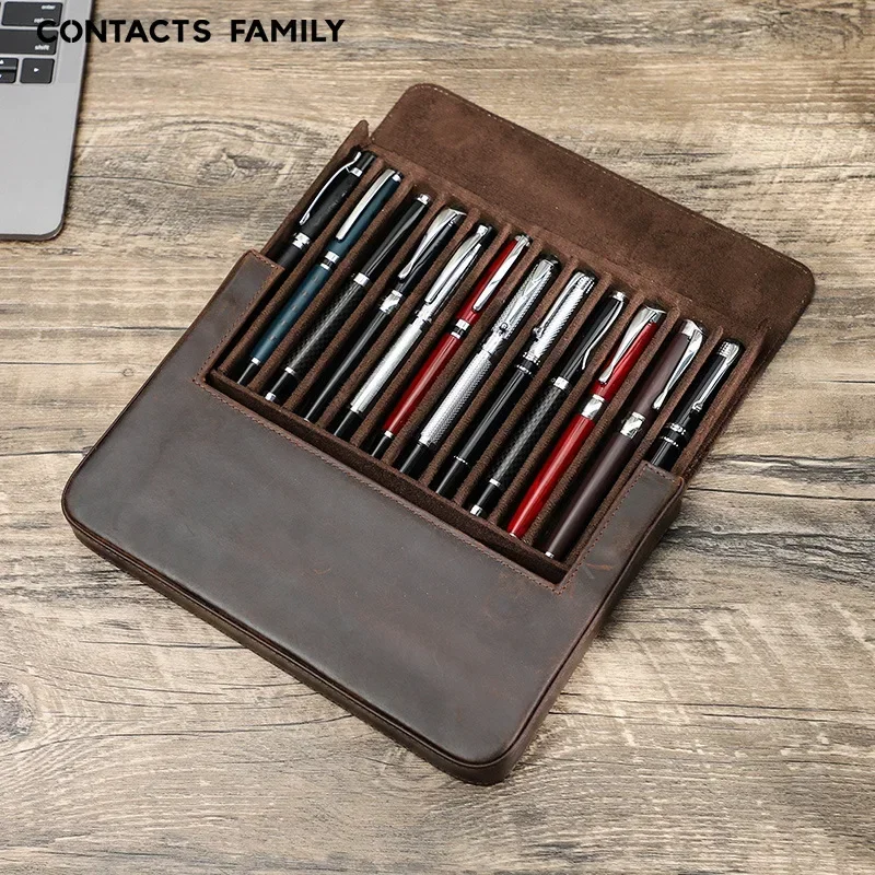 Luxury Genuine Leather 2/3/6/12 Slots Fountain Pen Case Bags Box Pencil Storage Pouch Holder Office School Supplies Stationery