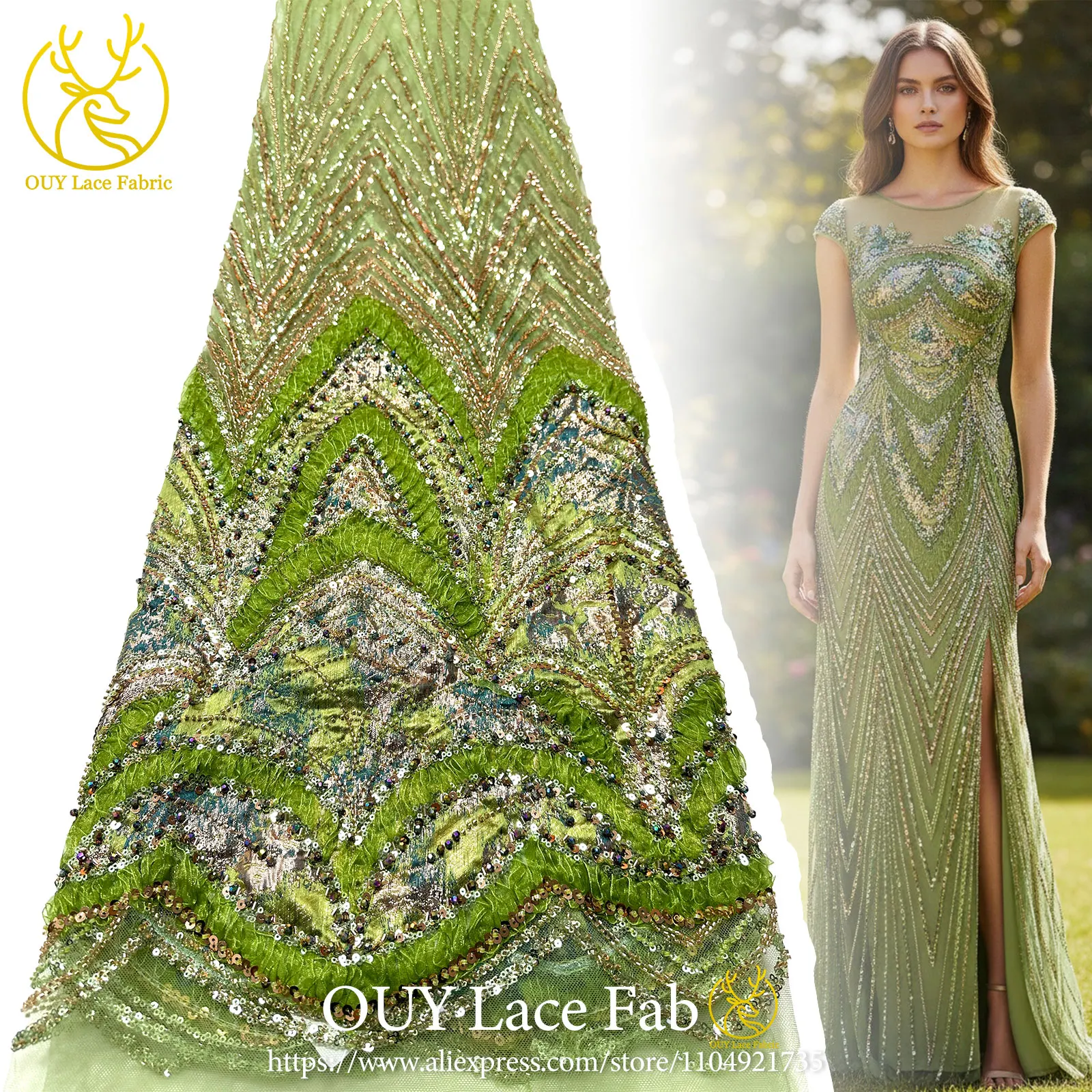 

Nigerian Hand-Beaded Chiffon Lace Fabric 2026 High-Quality African Sequined Tulle Lace Fabric For Wedding Party Dresses.