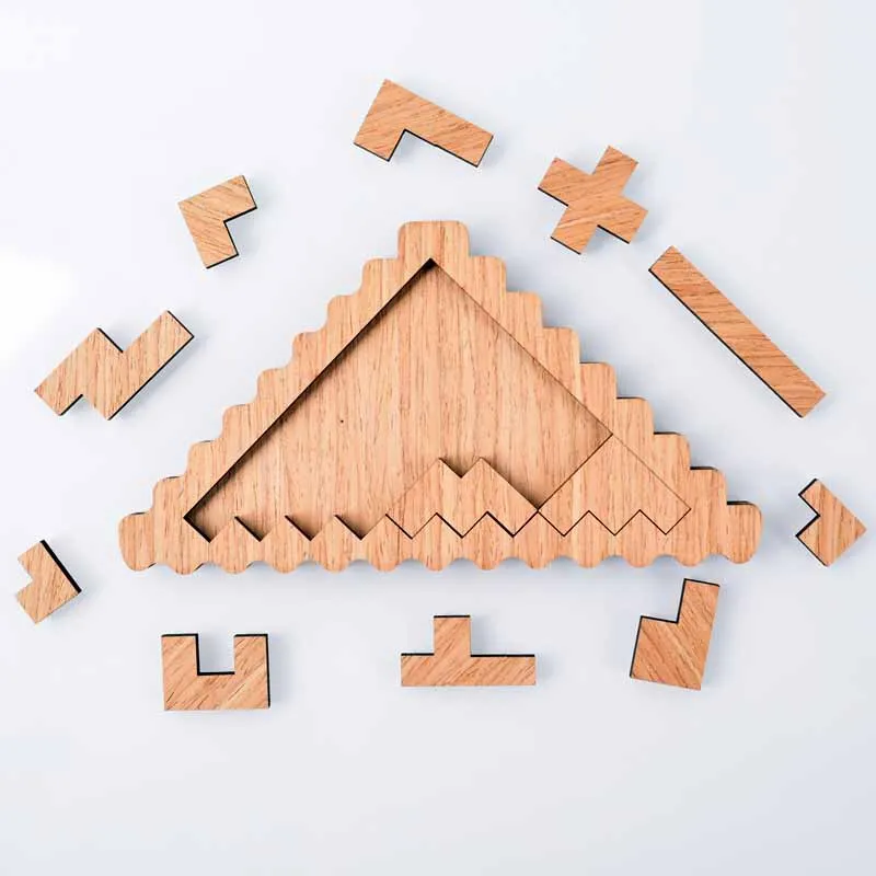 Puzzle Triangle Denté en Bois Irrégulier pour Adulte, Jeu Amusant et Intellectuel, Cadeau d'Anniversaire Parfait