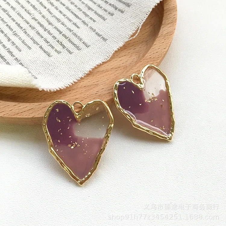 2pcs Japanese Adhesive Drop Vintage Purple Gold Foil Irregular Peach Metal Earrings Material for DIY Jewelry Making Accessories