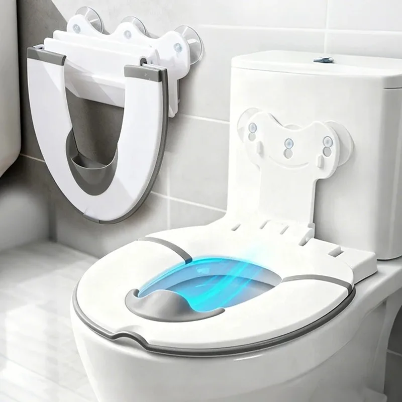 Foldable Toddler Toilet Seat with 3 Suction Cups, Portable Splash-Proof Potty Training Seat for Boys Girls, Universal Fit