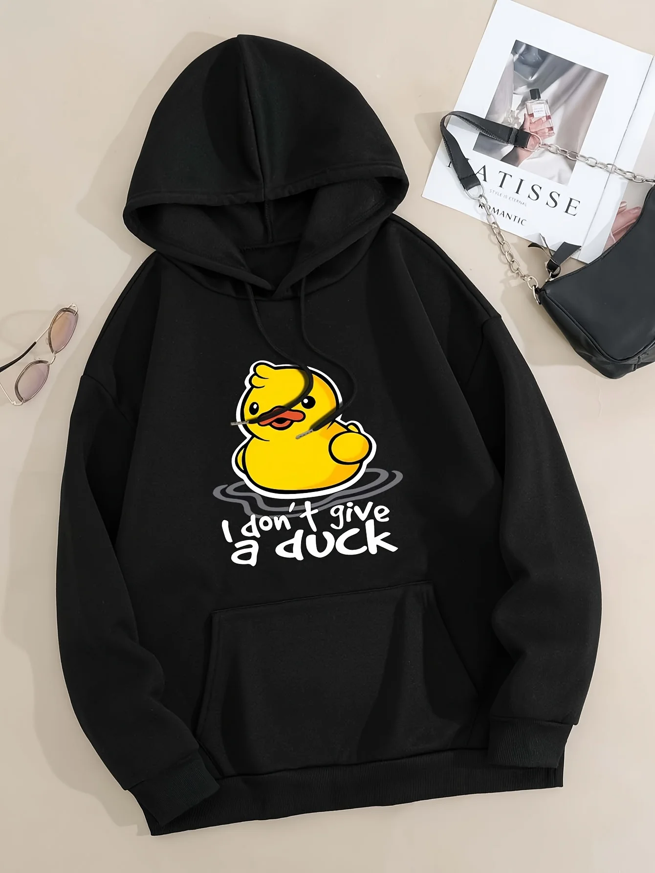 I Dont Give A Duck Fun Printed Women Hoodie Harajuku Fleece Hoody Fashion Crewneck Sweatshirt Vintage Oversize Loose Streetwear