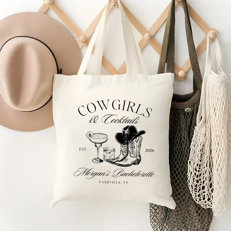 1A cowgirl and a cocktail Tote Bag，Women's Large Capacity Durable Canvas Shoulder Bag，Suitable for Travel、Shopping、Bachelor Part