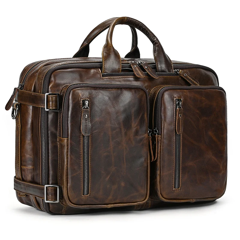 Genuine Leather Briefcase for Men Multifunctional Cowhide Travel Bag Laptop Bag Shoulder Bag Backpack Briefcase for Man Male Bag