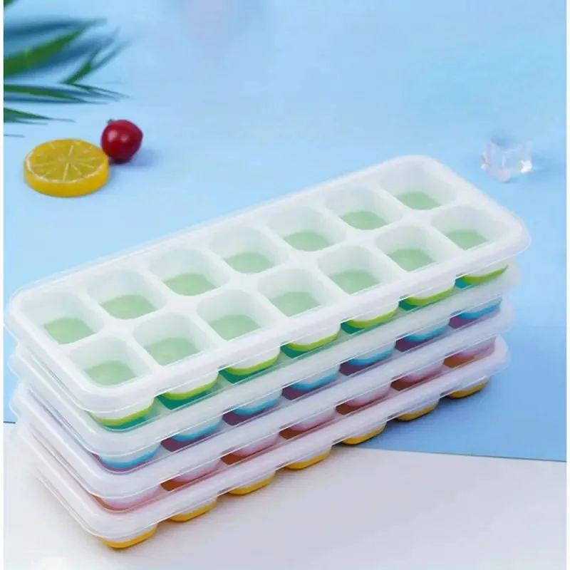 4pcs, Ice Cube Mold, Silicone Ice Cube Tray, Multifunctional Household Chocolate Mold With Removable Lid, Stackable Ice Trays Wi