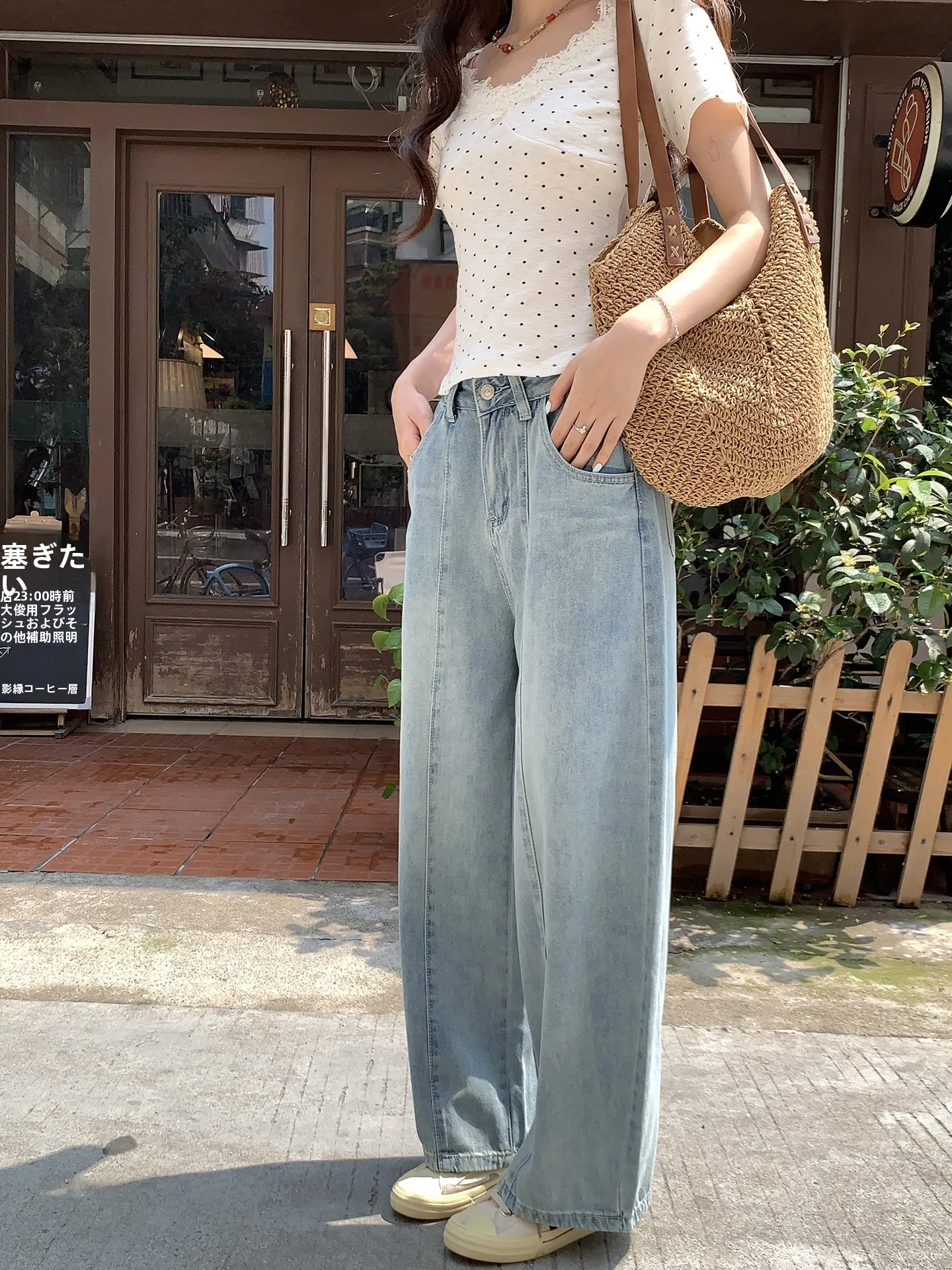 

Hollyii Korean Style High Waist Wide Leg Jeans Women's Loose Fit Slimming Washed Blue Denim Spring Summer New Arrival