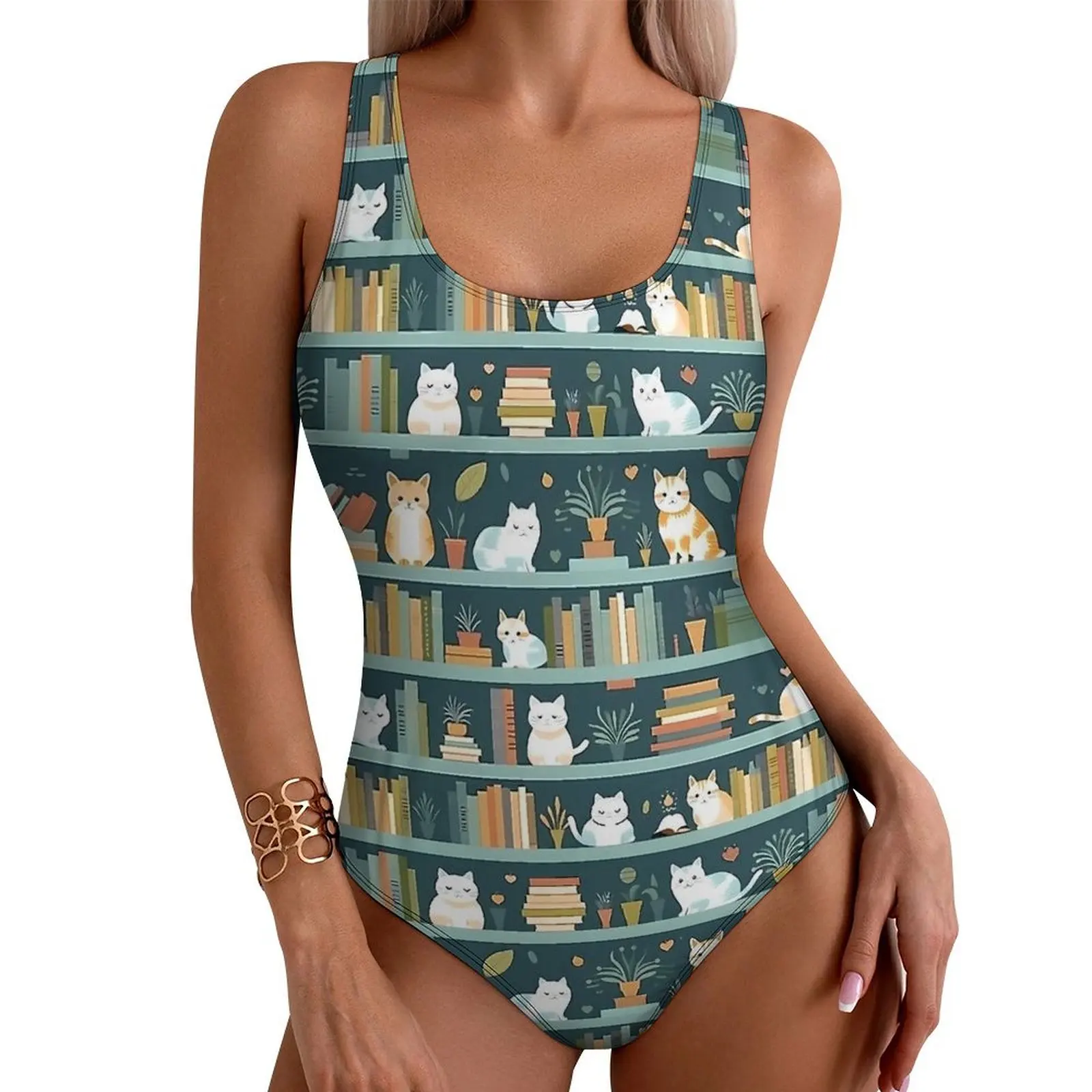 Cats In Swimsuit Library Cat Push Up Swimwear One Piece Fitness Bathing Suits Swimsuits Sexy Pattern Beach Outfits Large Size