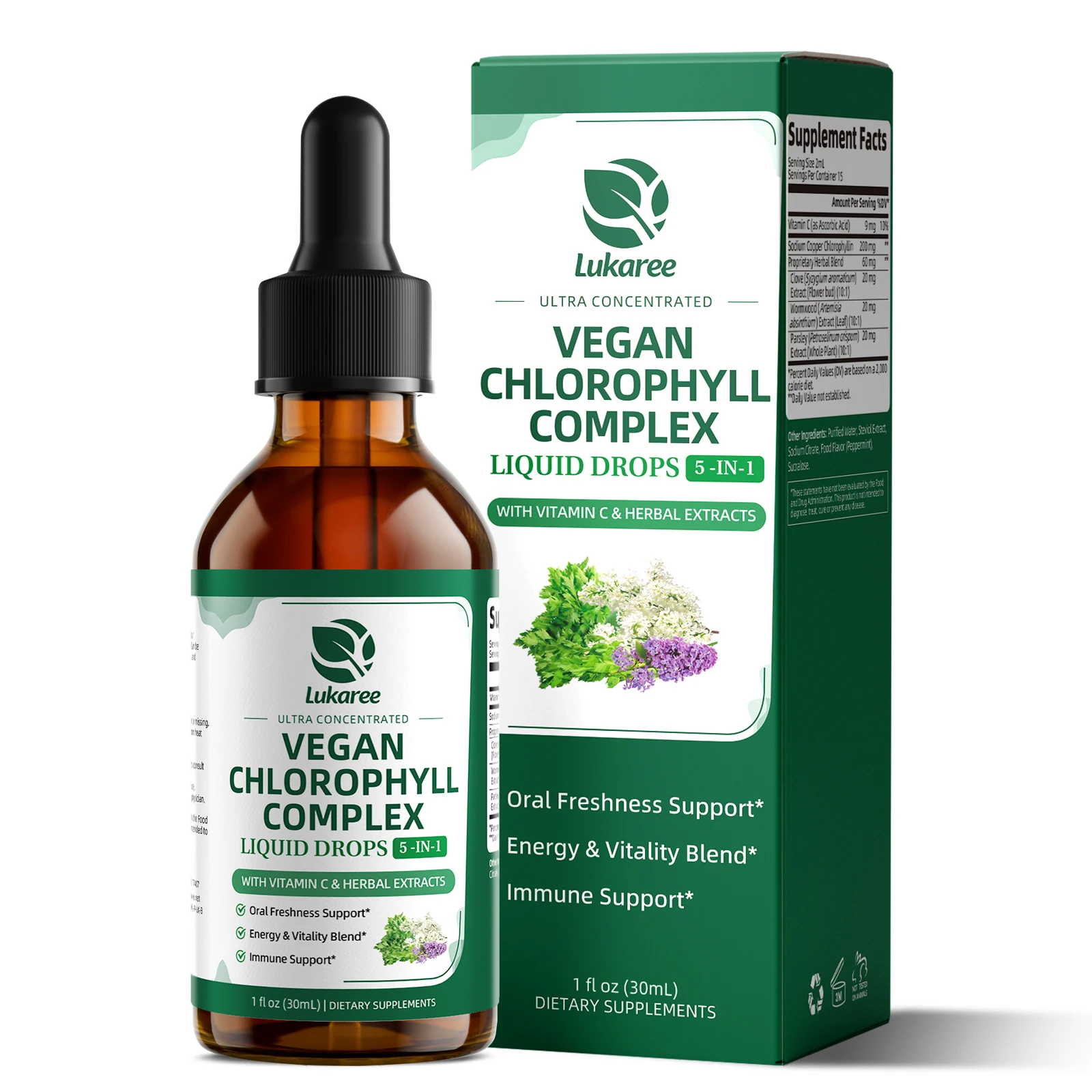 Lukaree 30ML Chlorophyll Liquid Drops Supports Natural Cleansing & Immune, Internal Deodorant,Skin & Gut Health,Vegan,Sugar-Free