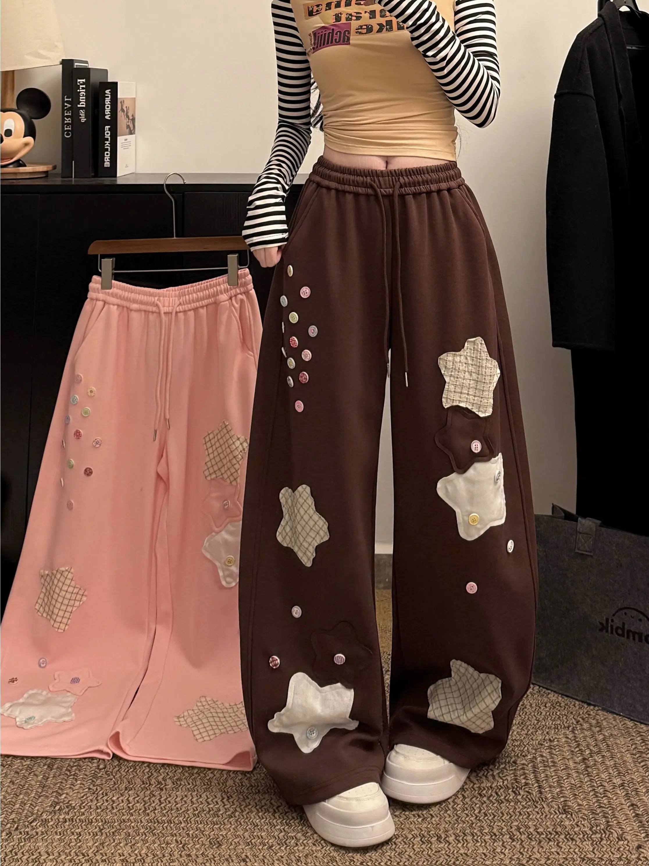 

Женские повседневные брюки Dopne Star Patch с пуговицами, утягивающие, удобные, свободного кроя, из хлопка и полиэстера