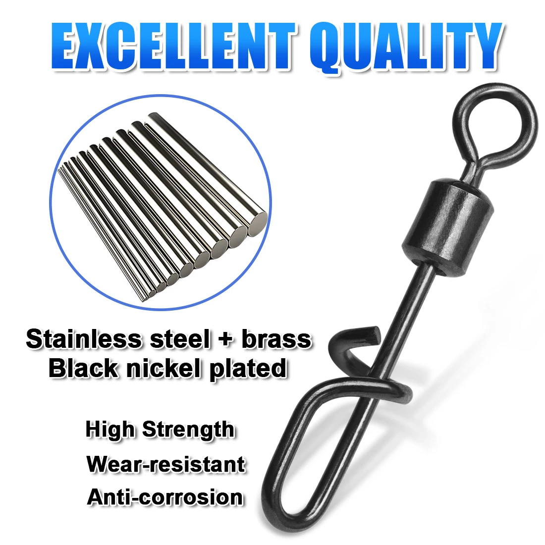 FishTrip Fishing Swivel Snap T- Shape Snap Barrel Swivel Stainless Steel Fishing Lure& Ring Connector Accessories Fishing Buckle