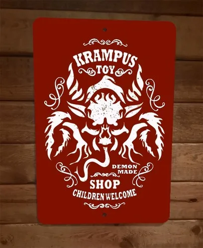 Metal Wall Poster Sign Krampus Toy Shop Children Welcome Demon Made