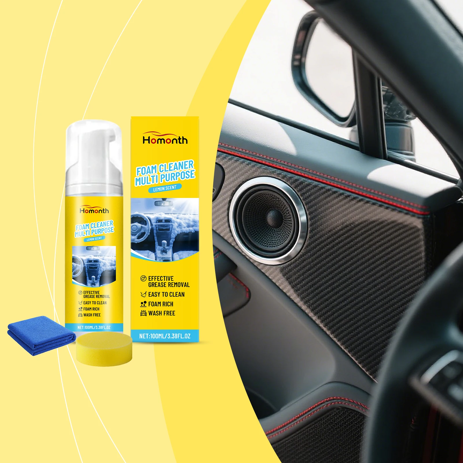 

Car Interior Cleaning Kit, Multipurpose Foam for Leather & Decor, Aids Care, Enhances Shining, Maintains Interior Conditions