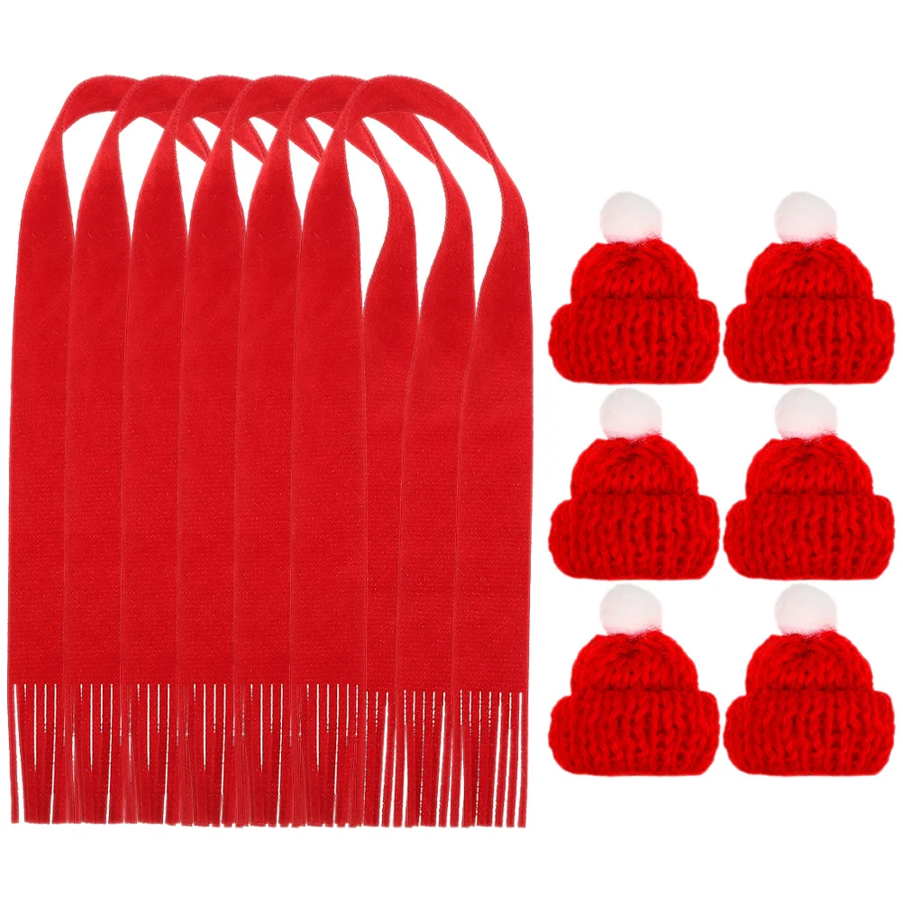 

Mini Knitting Hat and Scarf Set Christmas Miniatures Crafts DIY Decorative Bottle Toppers Xmas Party Supplies Small Knitted Hats