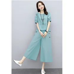 Large Size Suit Women's Spring/Summer 2025 New T-Shirt Set Fat Sister Wide-Leg Pants 2PCS Skinny Casual Two-Piece Female Outfit