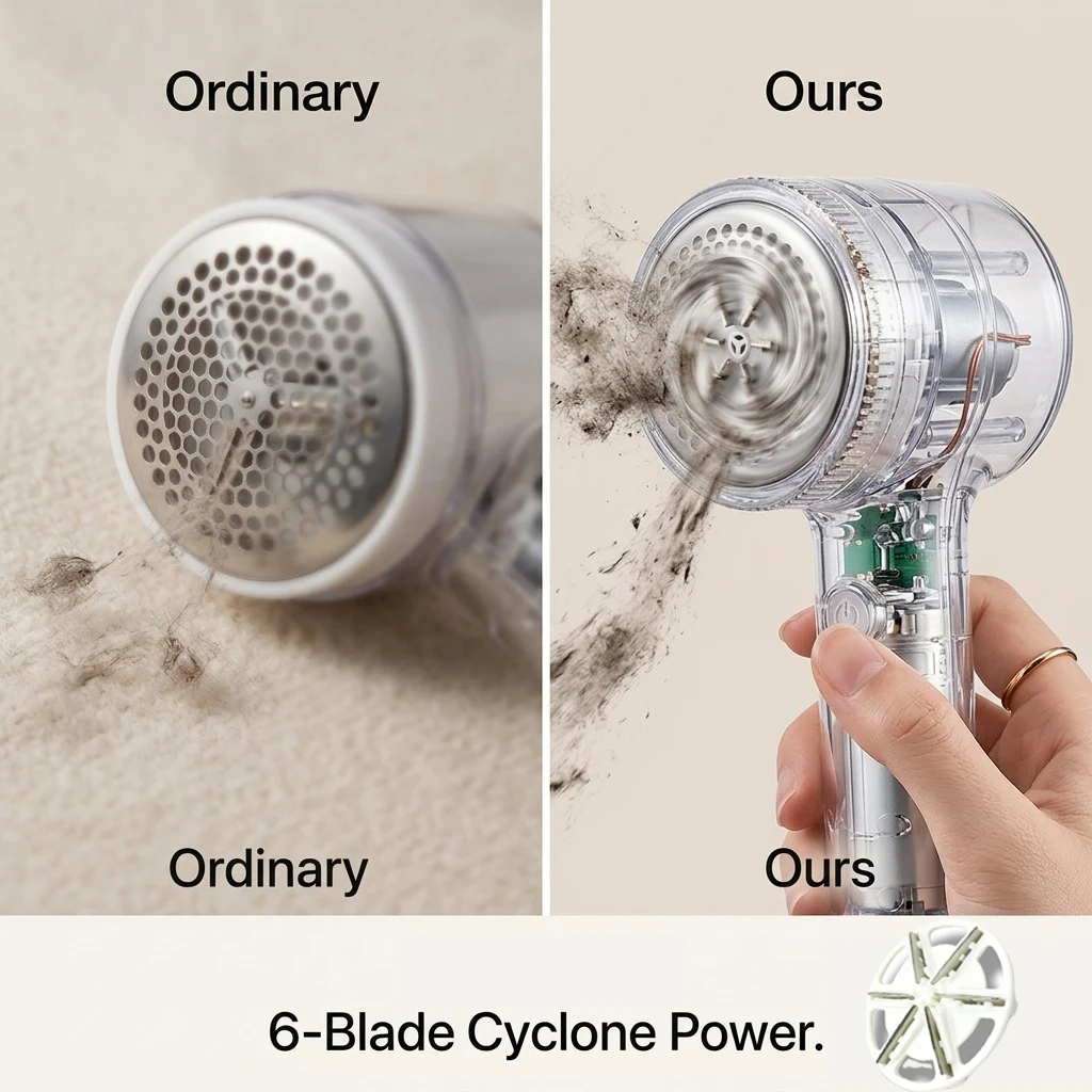 Electric Fabric Shaver Rechargeable Cordless Lint Remover 6-Blade Sweater Defuzzer Pilling Remover for Clothes Fuzz Trimmer