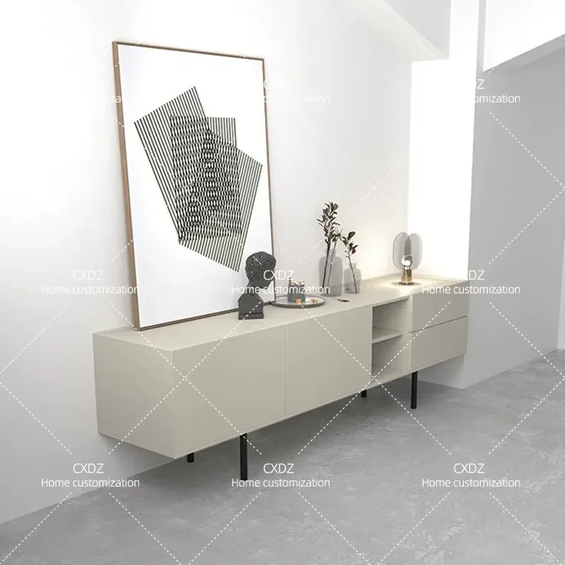 Off White TV Cabinet Creative Light Luxury Living Room Audio Visual Floor Storage Unit Small Apartment Combined Customizable