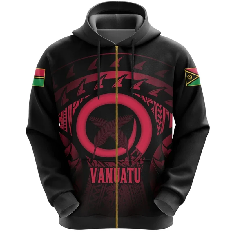 Vanuatu Flag Map Graphic Sweatshirts VU National Emblem Zip Up Hoodie For Men Clothing Casual Male Hoody Sportwear Boy Pullovers