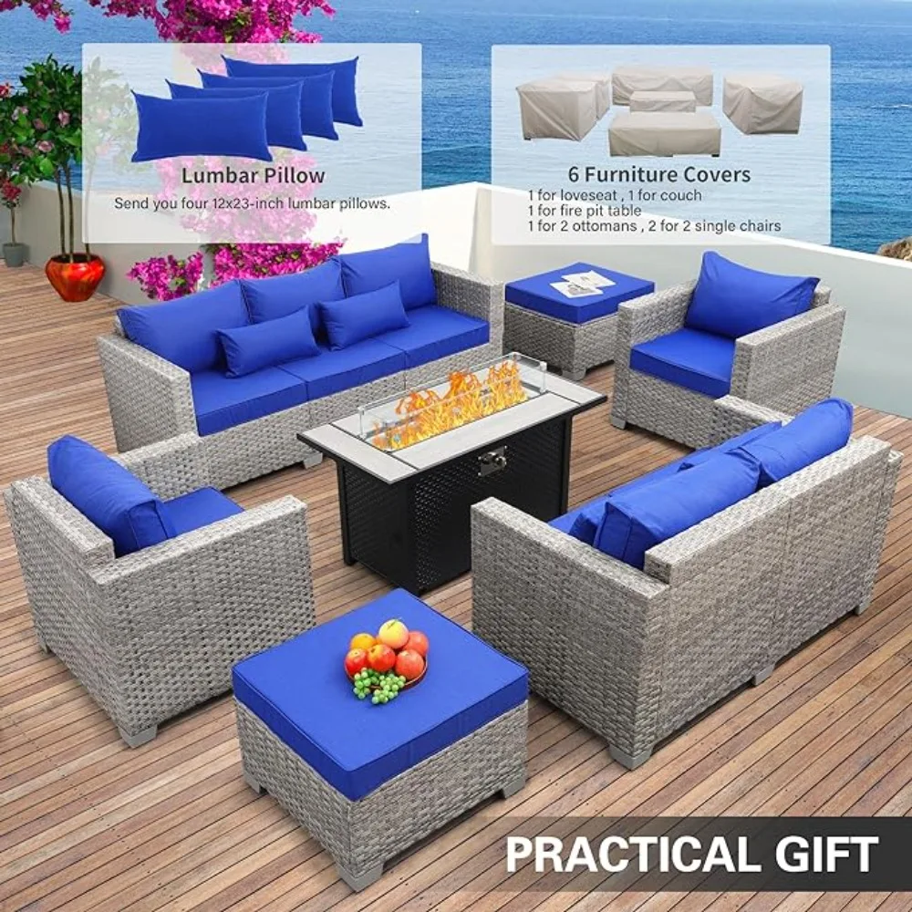 Garden Furniture Set 7 Piece, Patio Couch Sets Chair, PE Rattan Sectional with 45