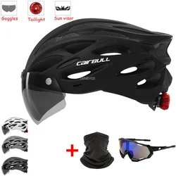 Intergrally-molded Mountain Bike Helmet with Removable Goggles Visor Adjustable Men Women Bicycle Cycling Taillight Helmet