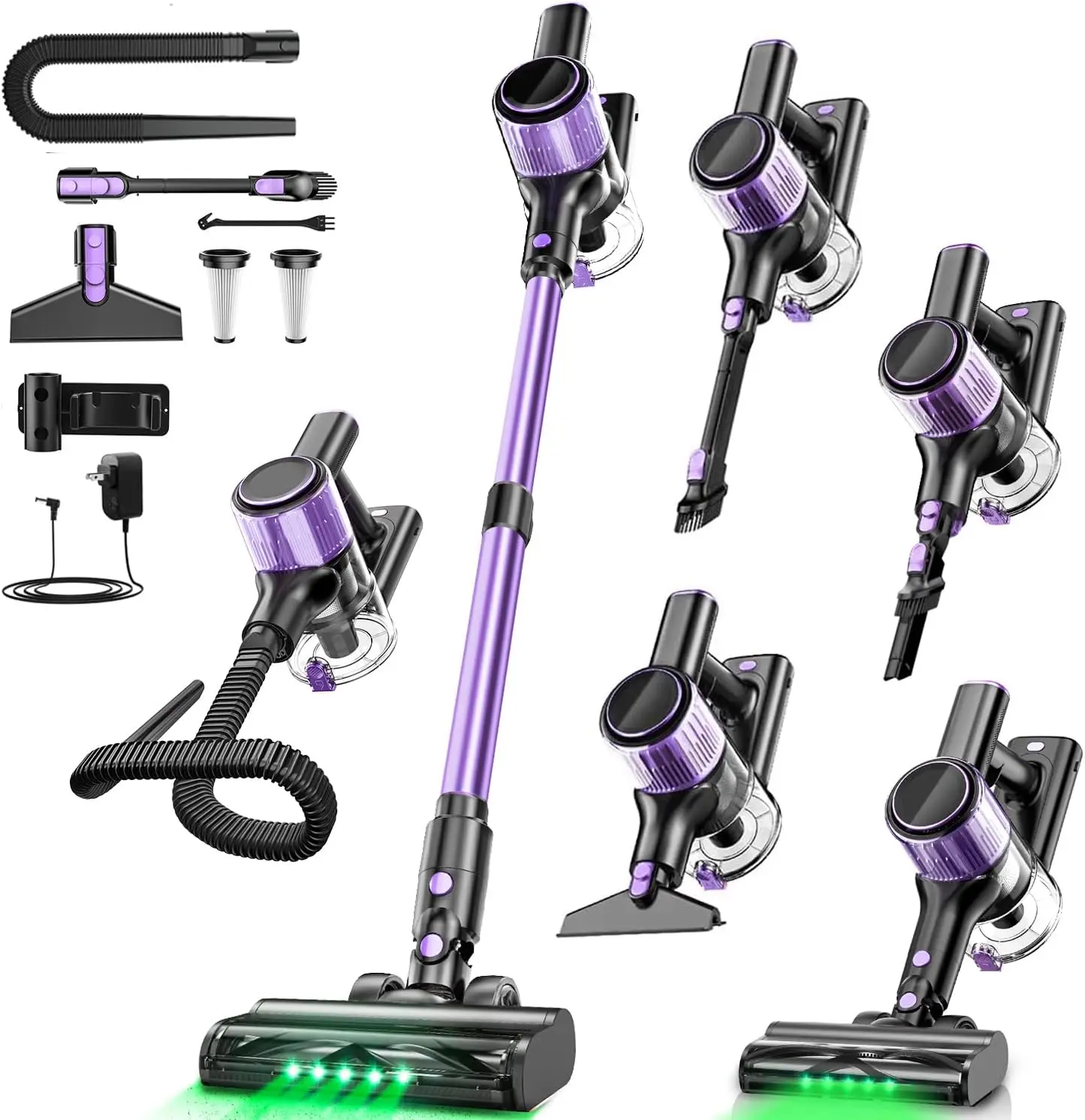 

45KPA Cordless Stick Vacuum, 10-in-1 with 29-inch Hose, 45Min Runtime, Anti-Tangle Brush for Hardwood Floors