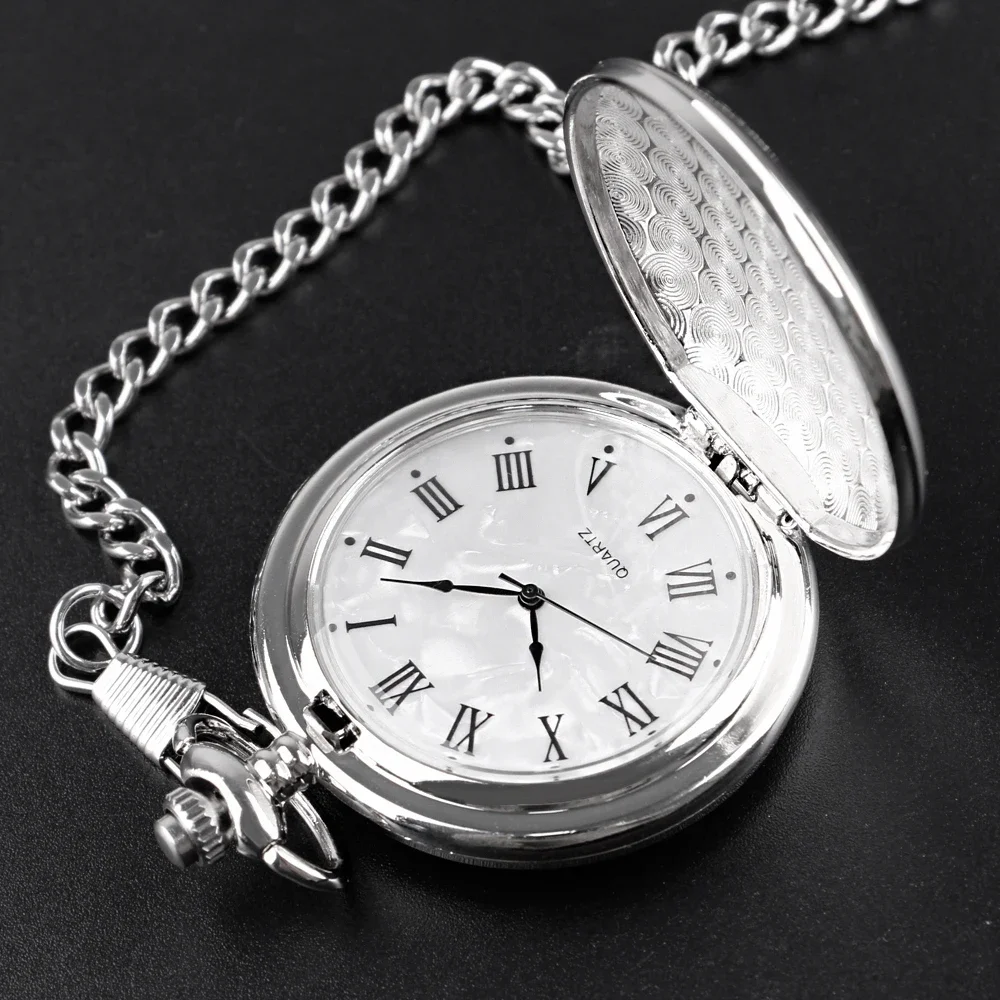 Nuevos relojes de bolsillo de cuarzo para hombre, abalorio de moda Vintage, reloj de bolsillo de plata, colgante de collar con cadena, regalos CF1902