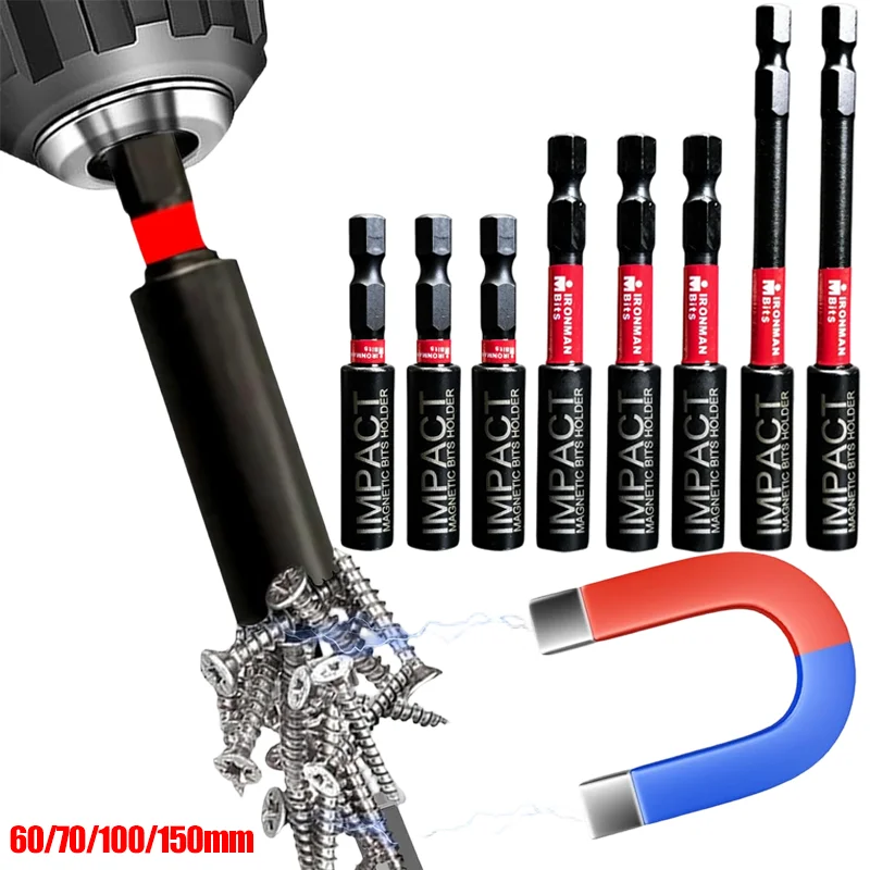 Impact Magnetic Screwdrivers Bit Holder Extension Rod 60/75/100/150mm Hex Shank Drill Bits Handle Extended Connecting Hardware